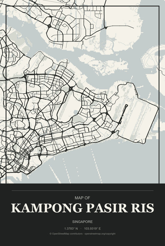 Kampong Pasir Ris, Singapore City Map Aluminum Sign in Museum Plaque style