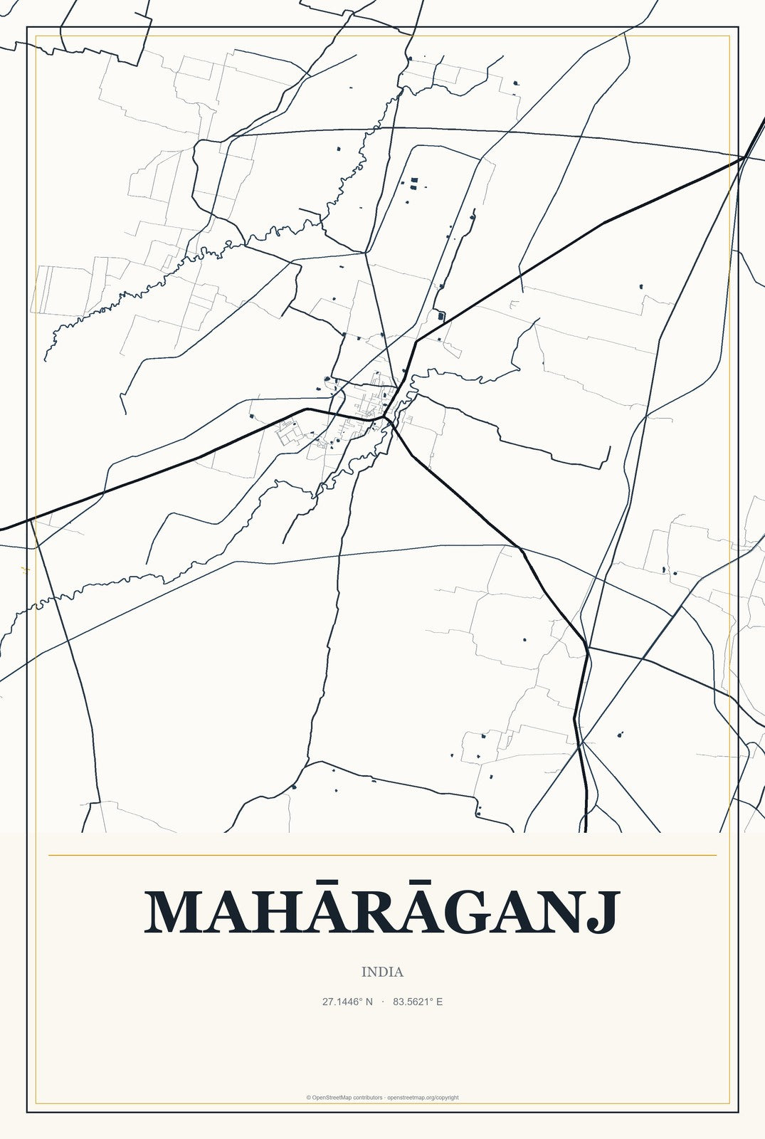 Mahārāganj, India City Map Aluminum Sign in Citrine Modern style