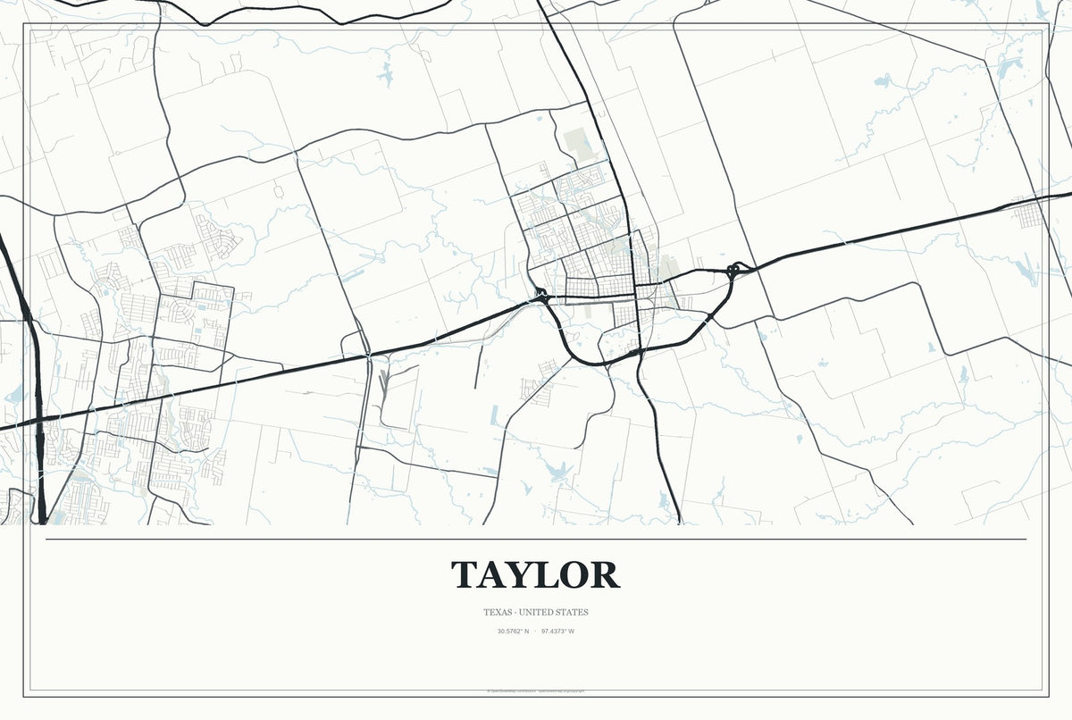Taylor, Texas City Map Aluminum Sign in Gallery Air style