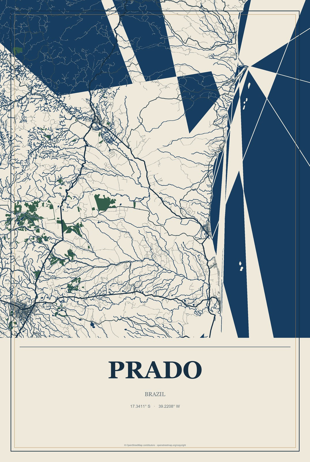 Prado, Brazil City Map Aluminum Sign in Coastal Cutout style