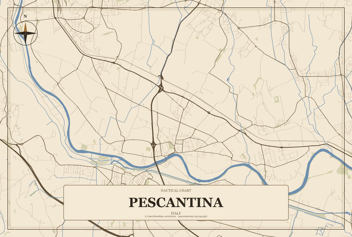 Pescantina, Italy City Map Aluminum Sign in Heritage Nautical style