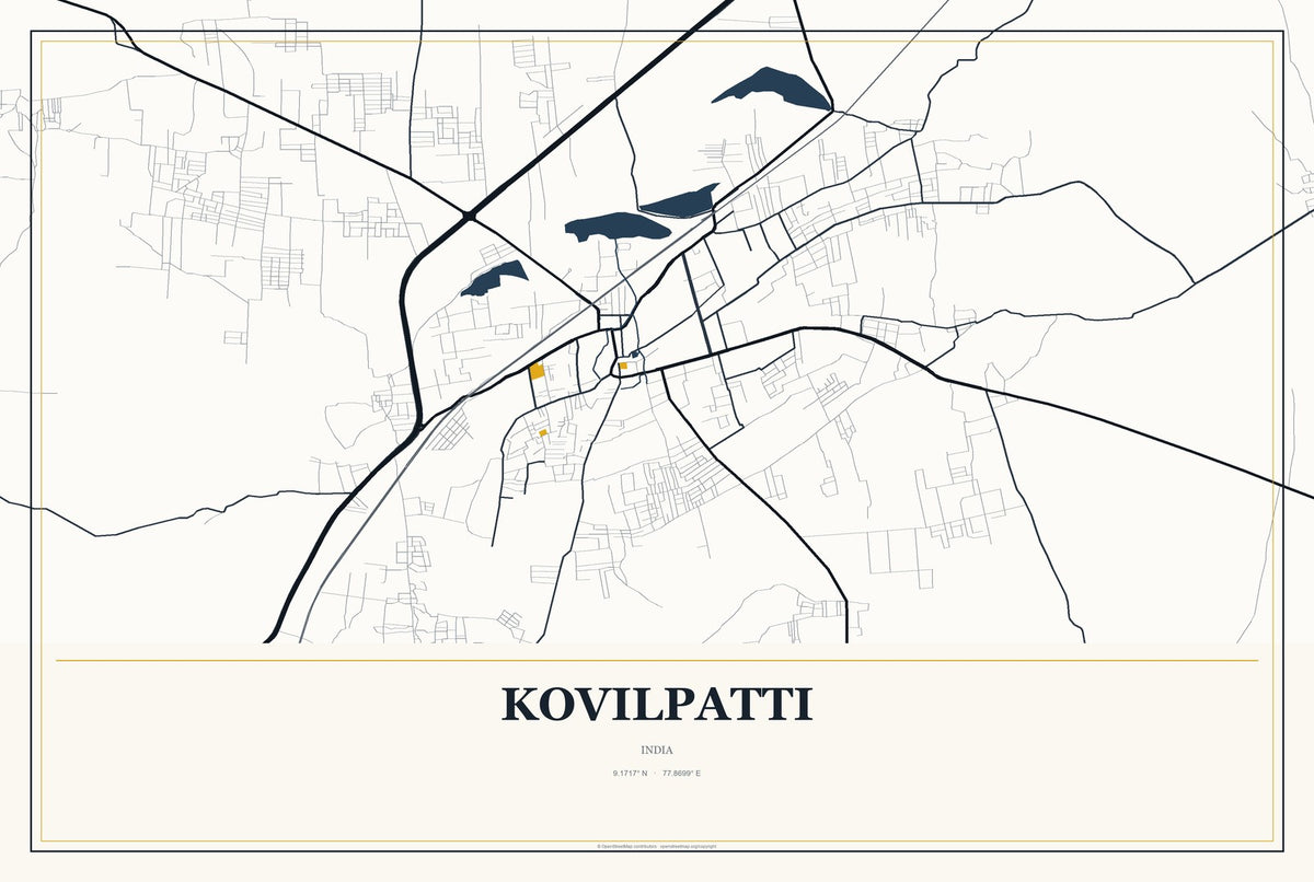 Kovilpatti, India City Map Aluminum Sign in Citrine Modern style