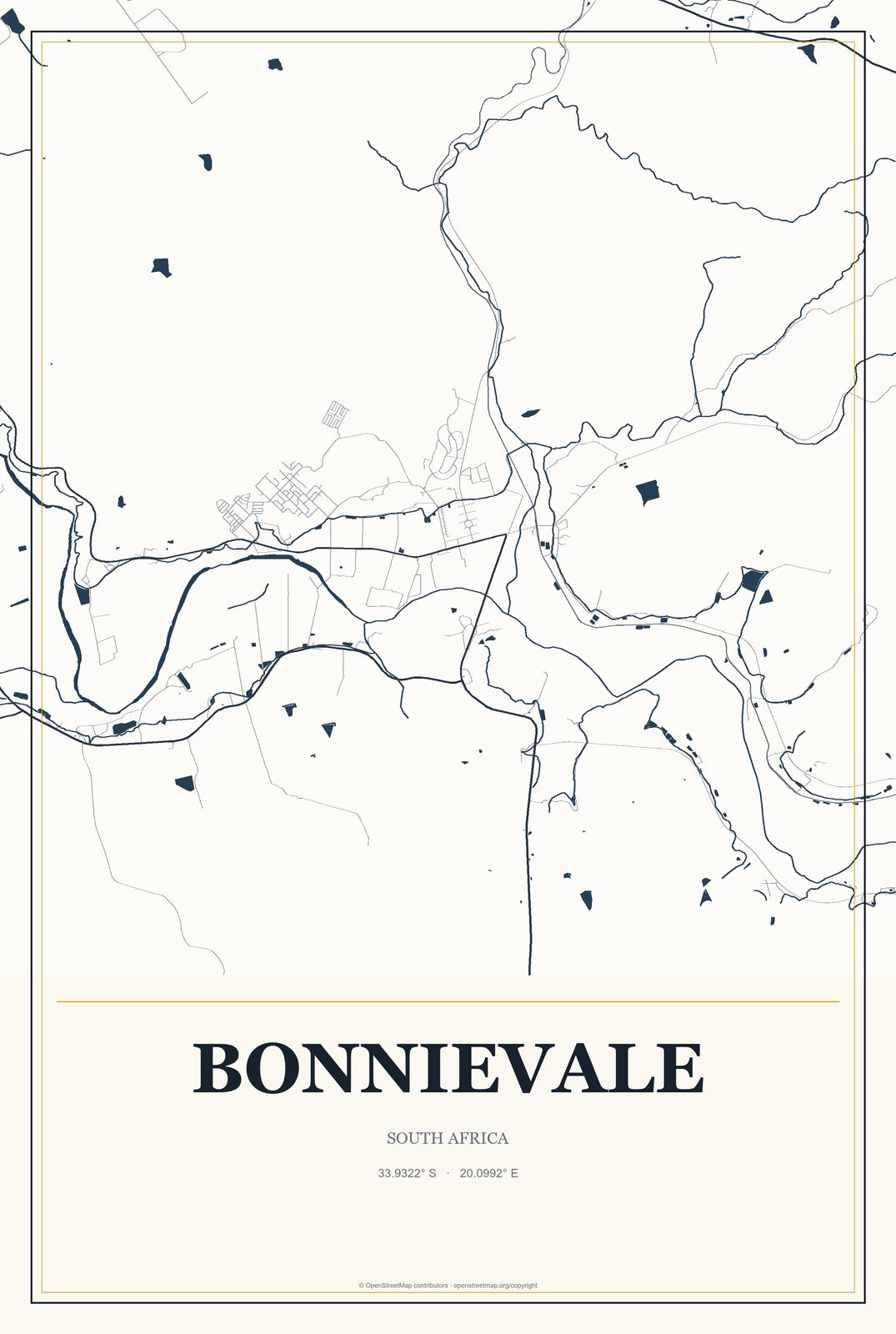 Bonnievale, South Africa City Map Aluminum Sign in Citrine Modern style