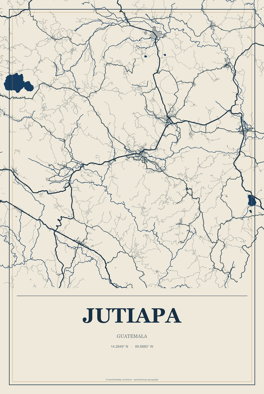 Jutiapa, Guatemala City Map Aluminum Sign in Coastal Cutout style