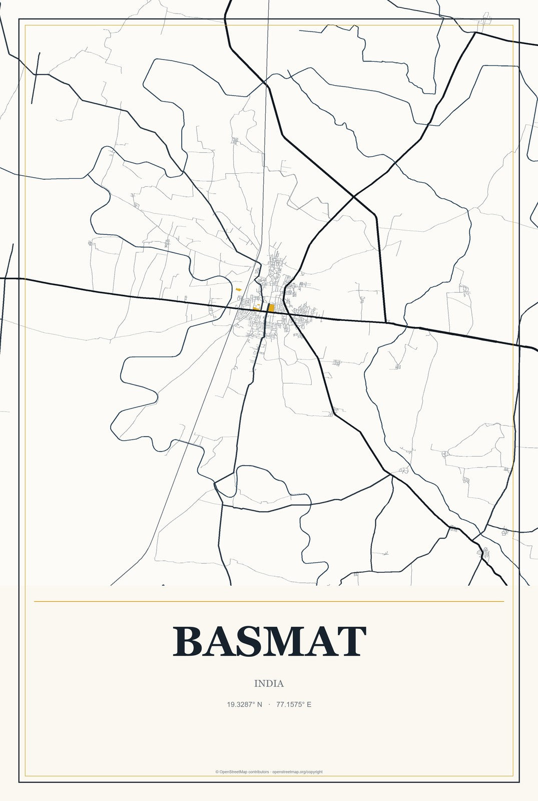 Basmat, India City Map Aluminum Sign in Citrine Modern style