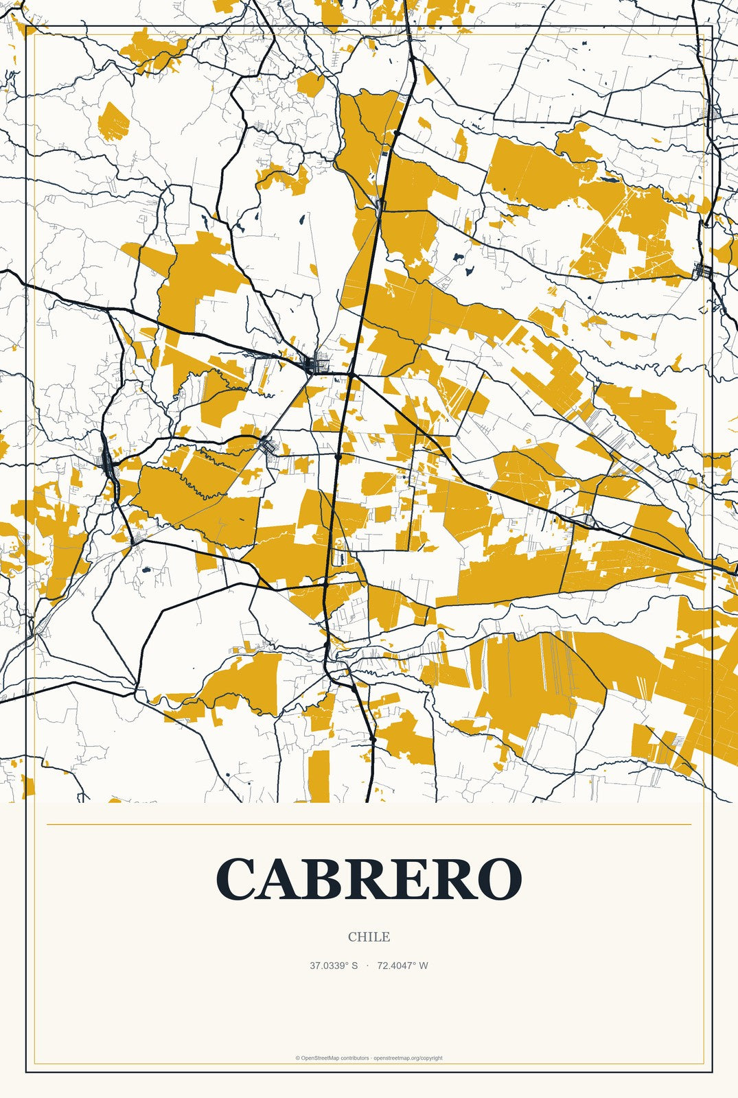 Cabrero, Chile City Map Aluminum Sign in Citrine Modern style