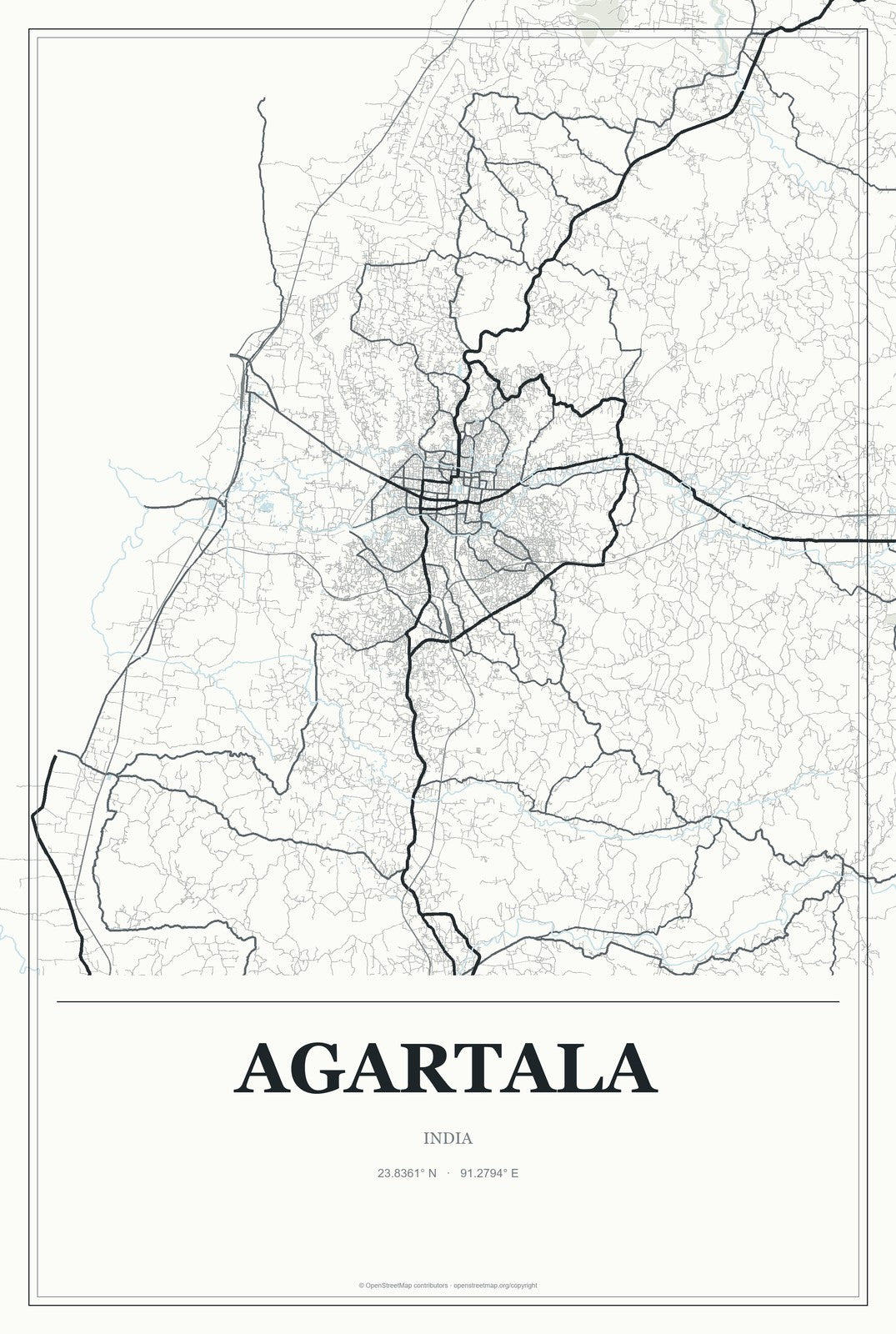 Agartala, India City Map Aluminum Sign in Gallery Air style