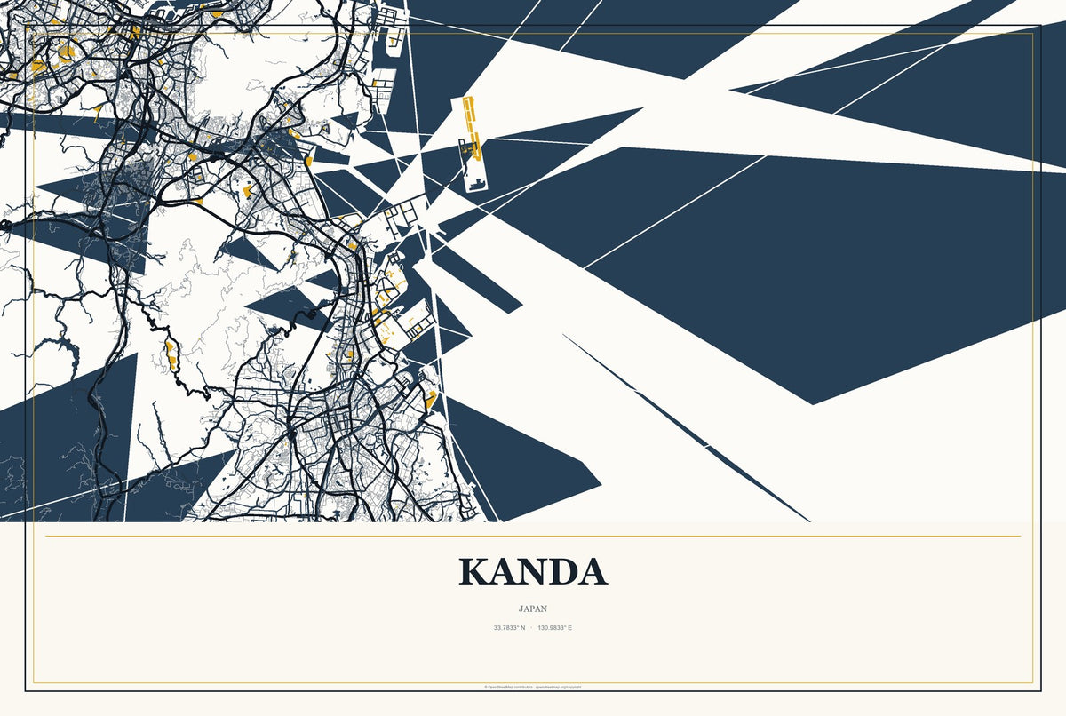 Kanda, Japan City Map Aluminum Sign in Citrine Modern style