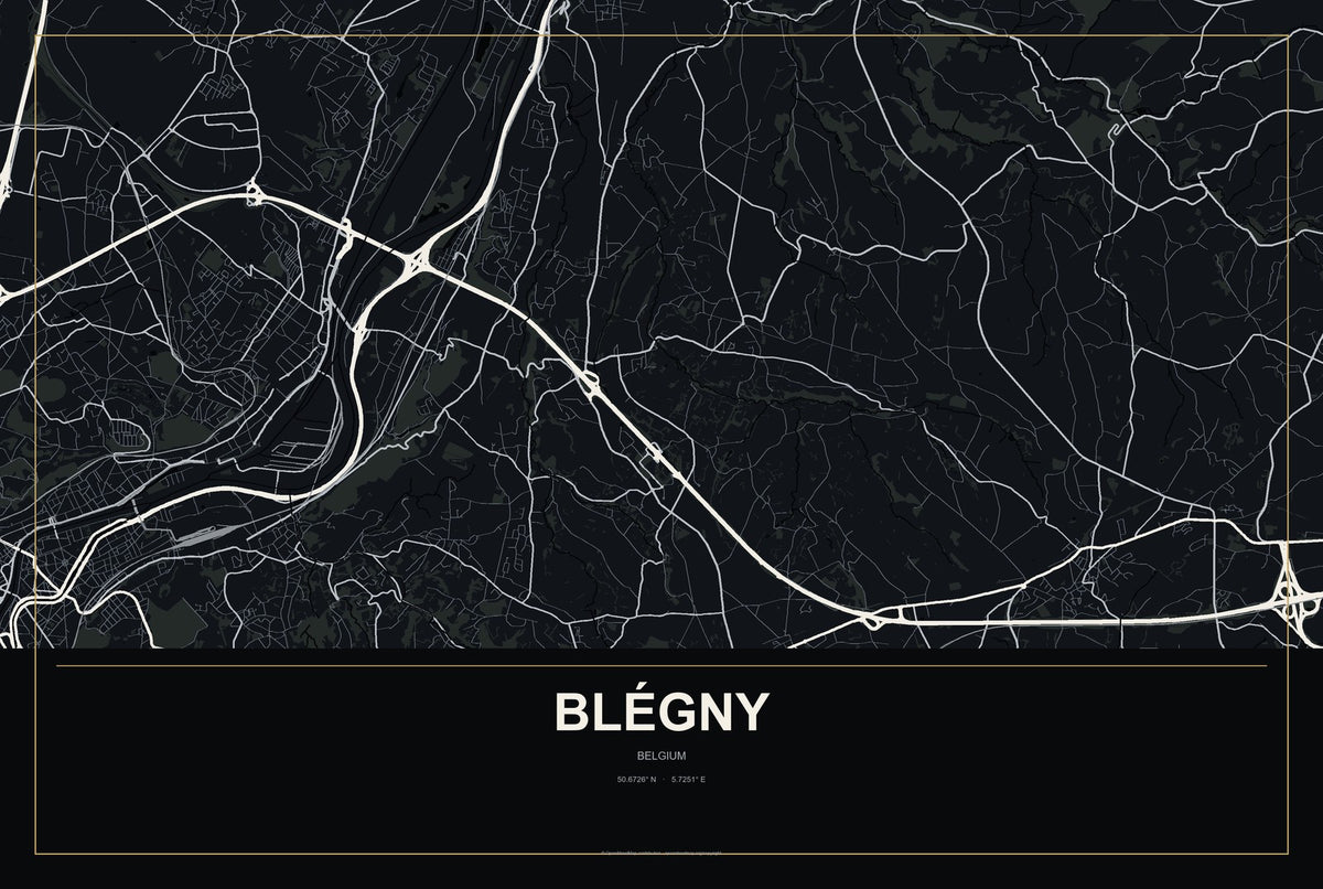 Blégny, Belgium City Map Aluminum Sign in Metropolitan Noir style