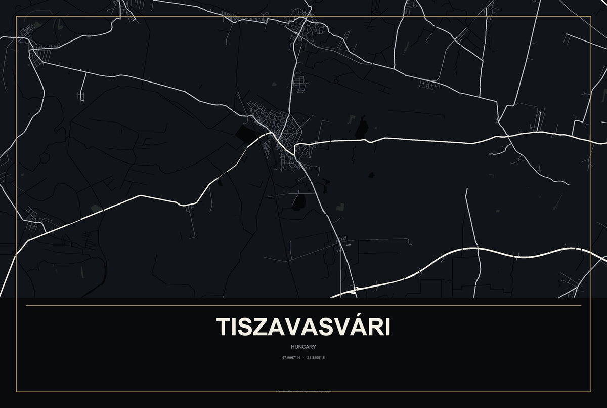 Tiszavasvári, Hungary City Map Aluminum Sign in Metropolitan Noir style