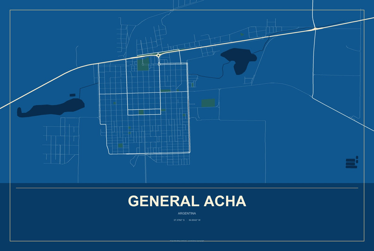 General Acha, Argentina City Map Aluminum Sign in Harbor Cobalt style