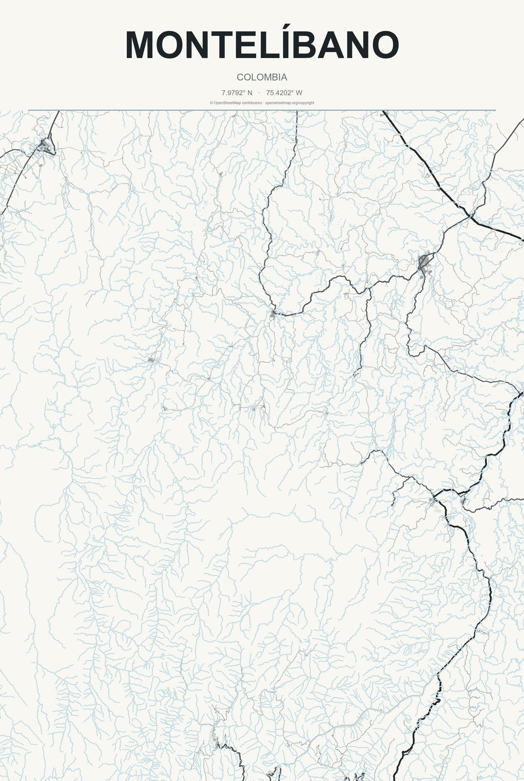 Montelíbano, Colombia City Map Aluminum Sign in Headline Atlas style