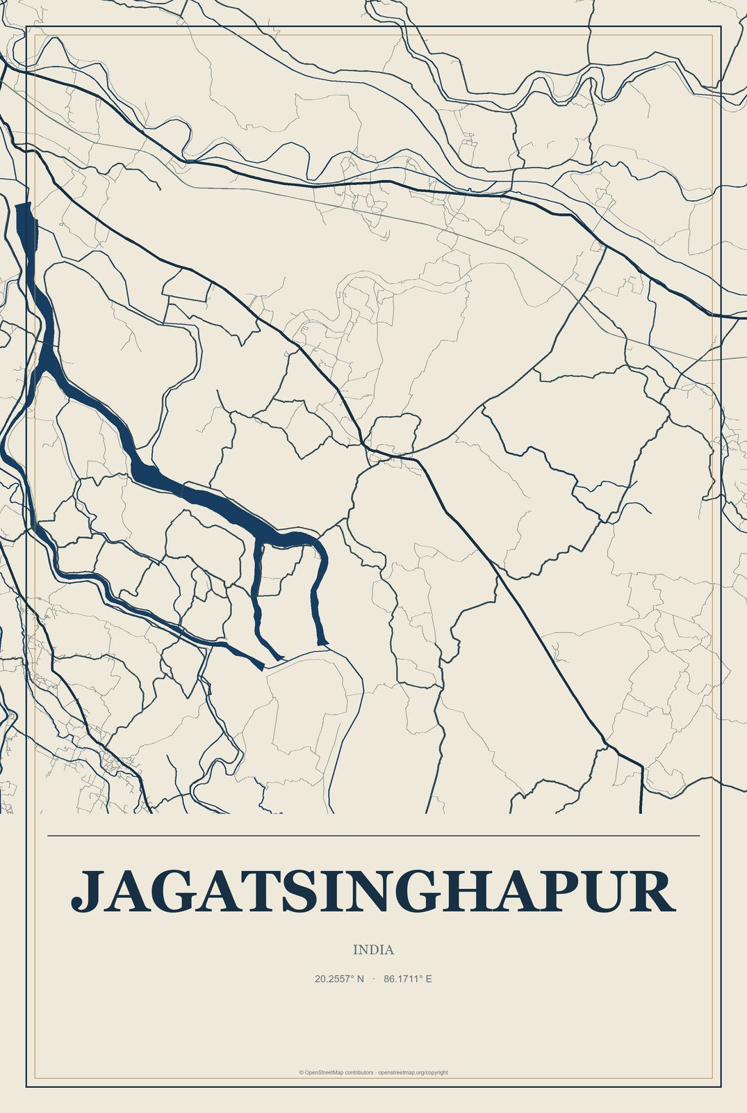 Jagatsinghapur, India City Map Aluminum Sign in Coastal Cutout style