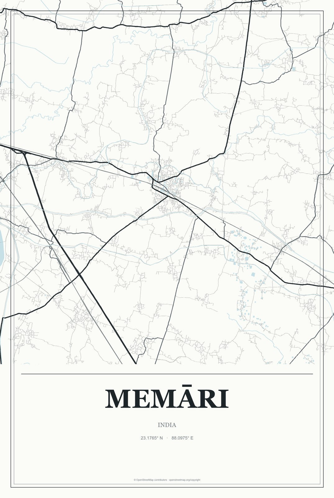 Memāri, India City Map Aluminum Sign in Gallery Air style