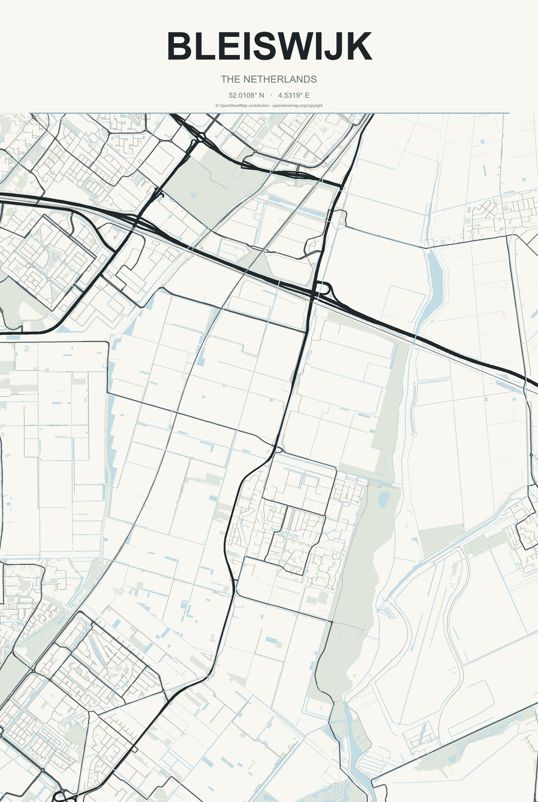 Bleiswijk, The Netherlands City Map Aluminum Sign in Headline Atlas style
