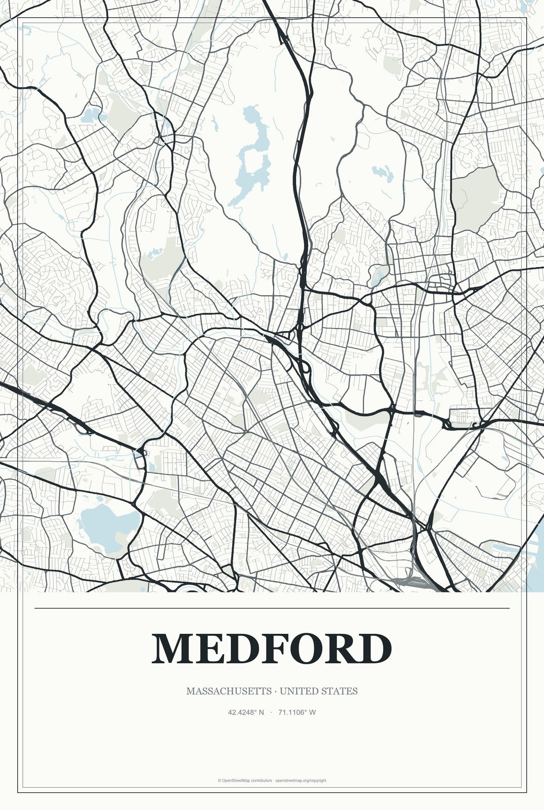 Medford, Massachusetts City Map Aluminum Sign in Gallery Air style