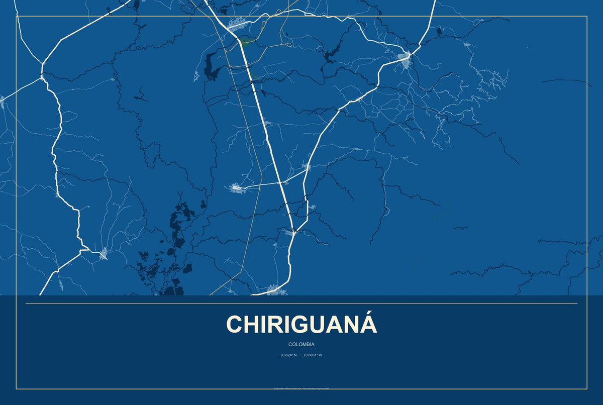 Chiriguaná, Colombia City Map Aluminum Sign in Harbor Cobalt style