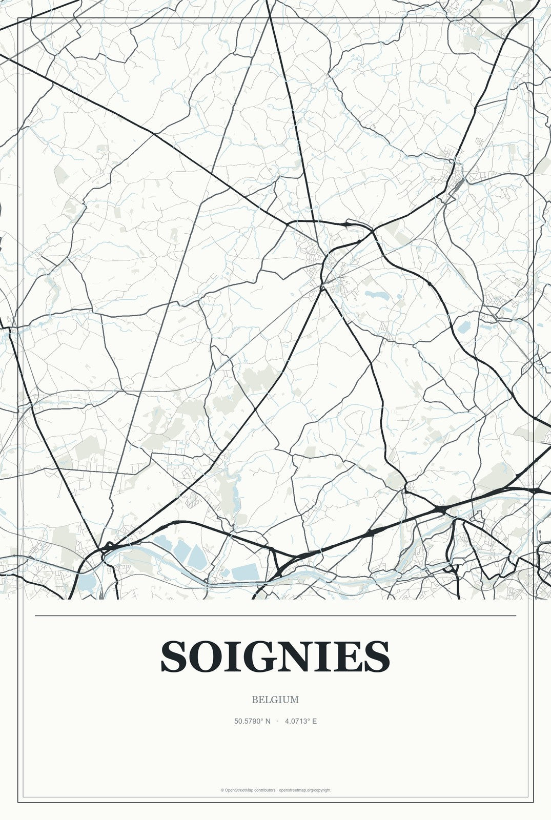Soignies, Belgium City Map Aluminum Sign in Gallery Air style