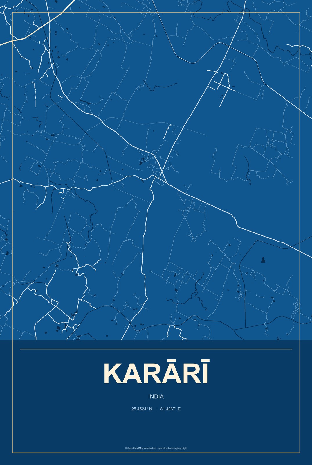 Karārī, India City Map Aluminum Sign in Harbor Cobalt style