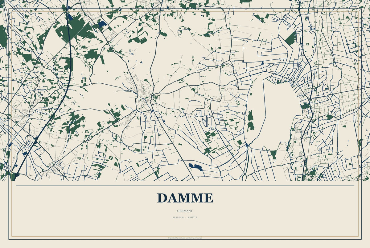Damme, Germany City Map Aluminum Sign in Coastal Cutout style