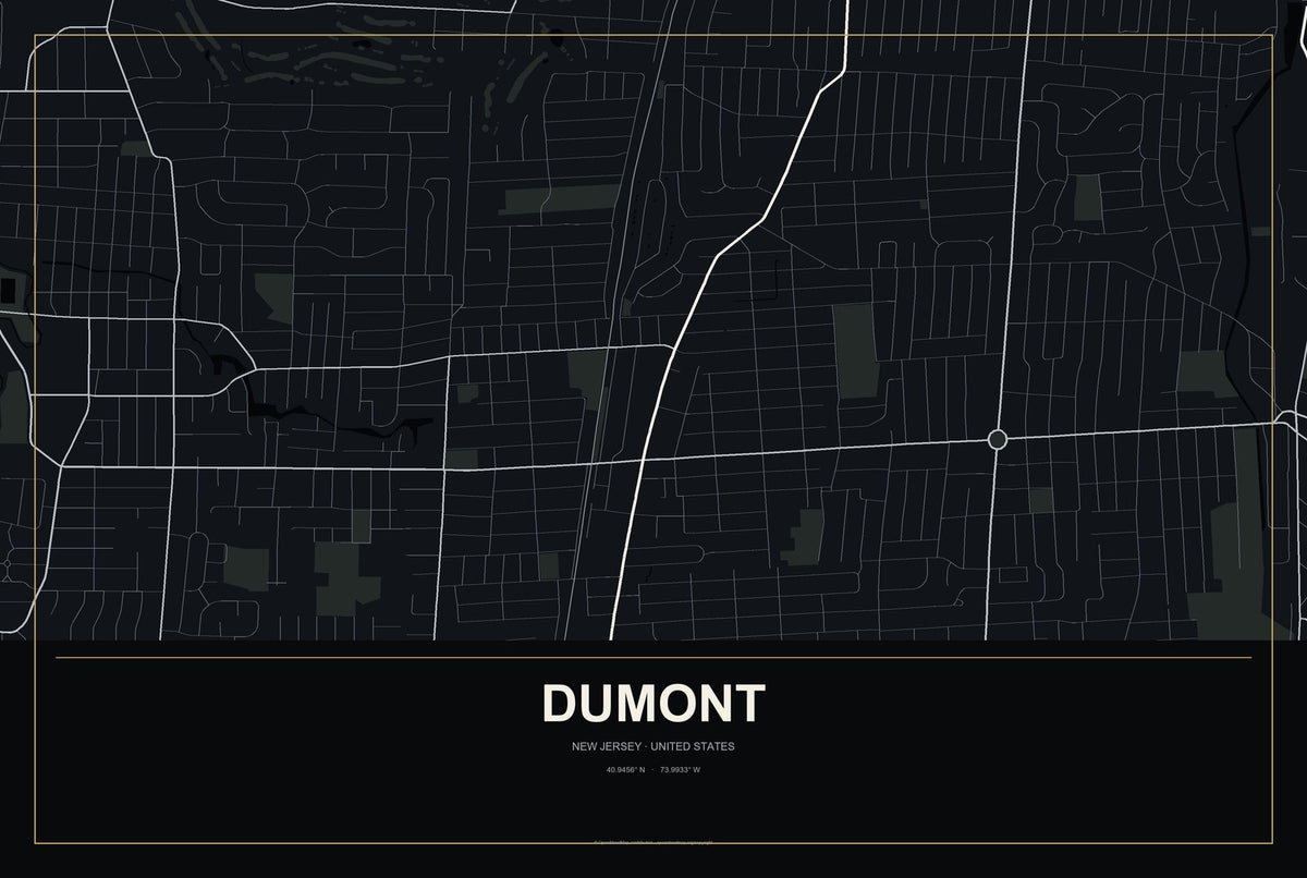 Dumont, New Jersey City Map Aluminum Sign in Metropolitan Noir style