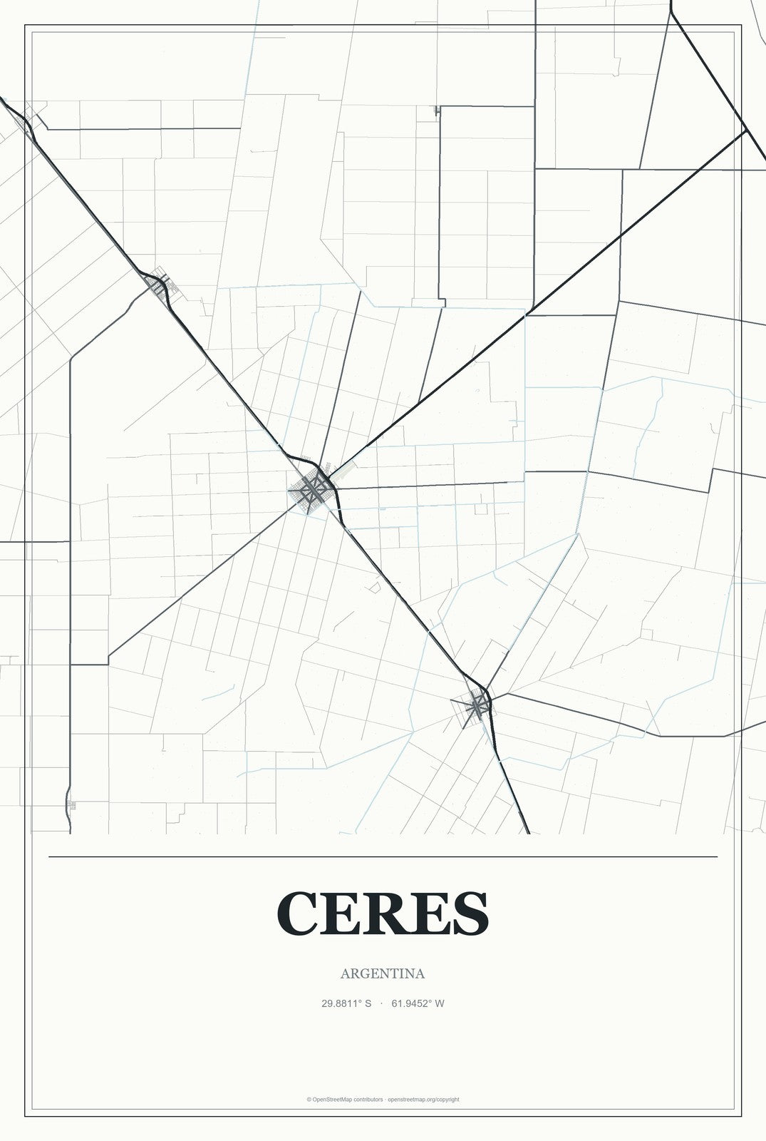 Ceres, Argentina City Map Aluminum Sign in Gallery Air style