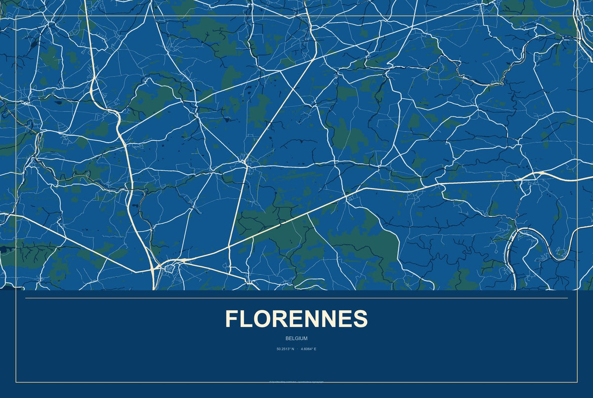 Florennes, Belgium City Map Aluminum Sign in Harbor Cobalt style