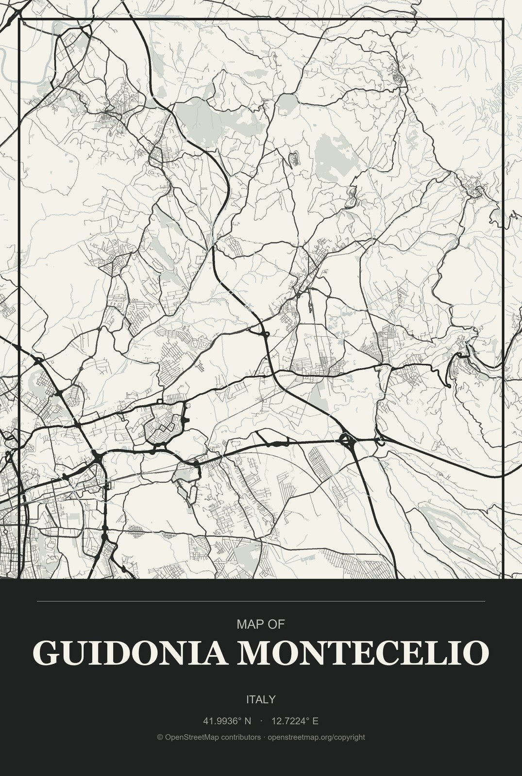 Guidonia Montecelio, Italy City Map Aluminum Sign in Museum Plaque style