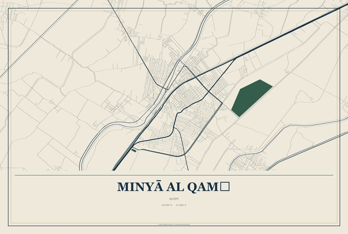 Minyā al Qamḩ, Egypt City Map Aluminum Sign in Coastal Cutout style