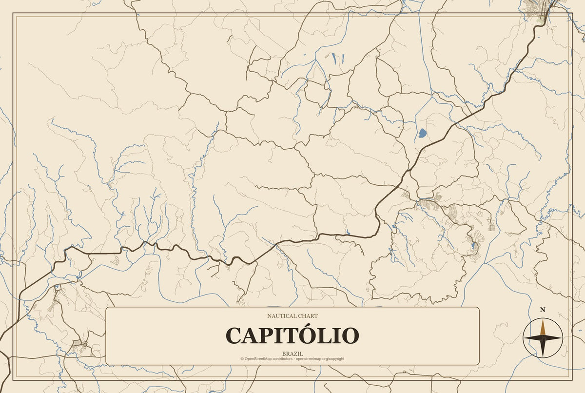 Capitólio, Brazil City Map Aluminum Sign in Heritage Nautical style