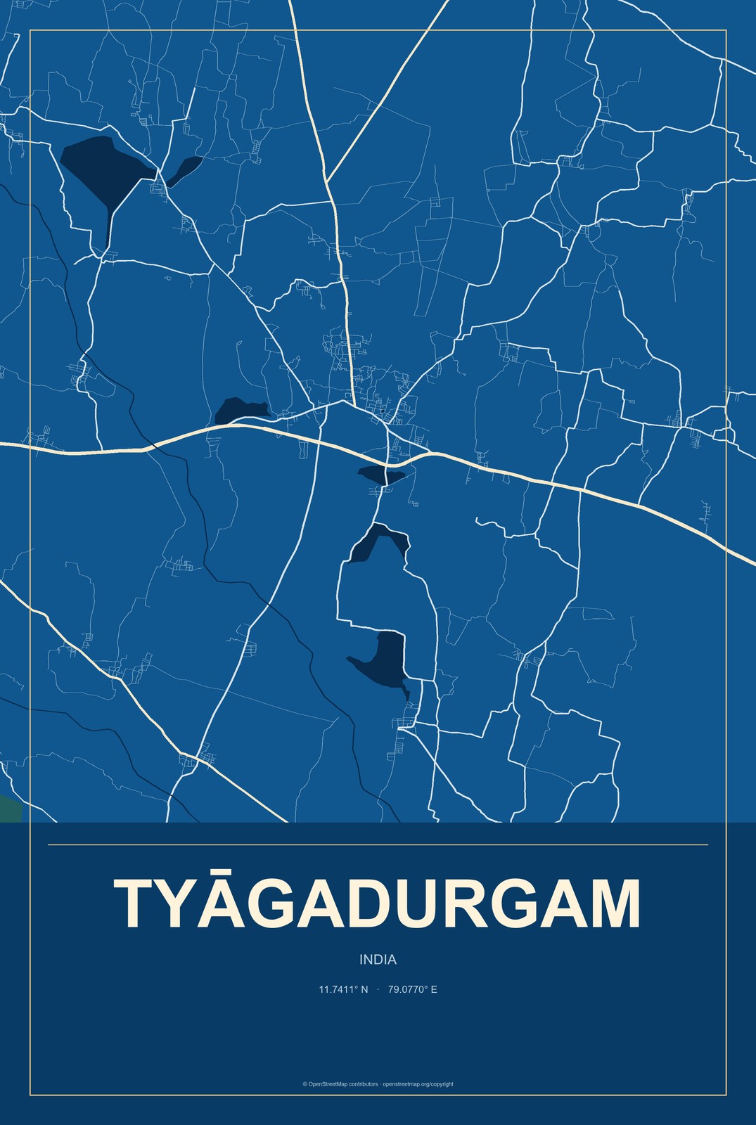 Tyāgadurgam, India City Map Aluminum Sign in Harbor Cobalt style