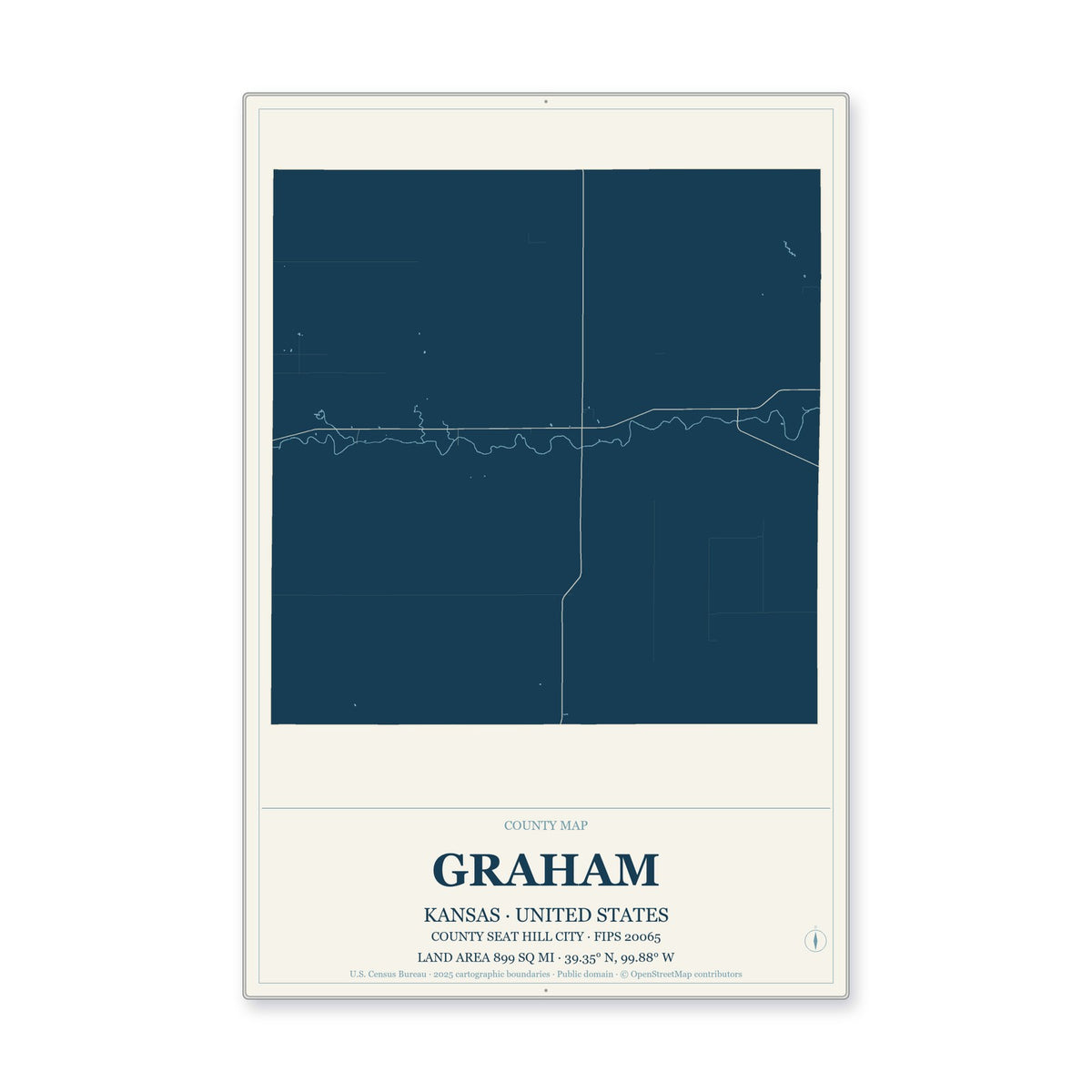 Graham County, Kansas Map Aluminum Sign in Coastal Cutout style