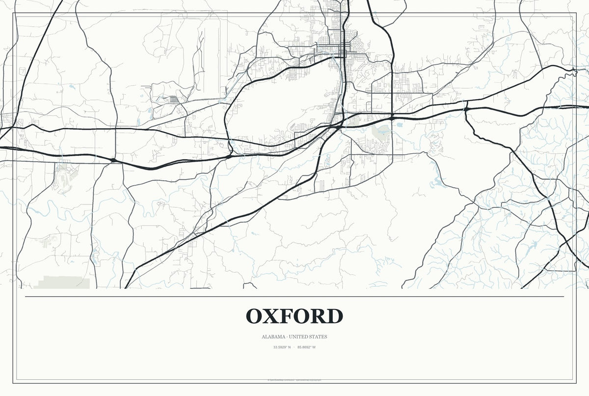 Oxford, Alabama City Map Aluminum Sign in Gallery Air style