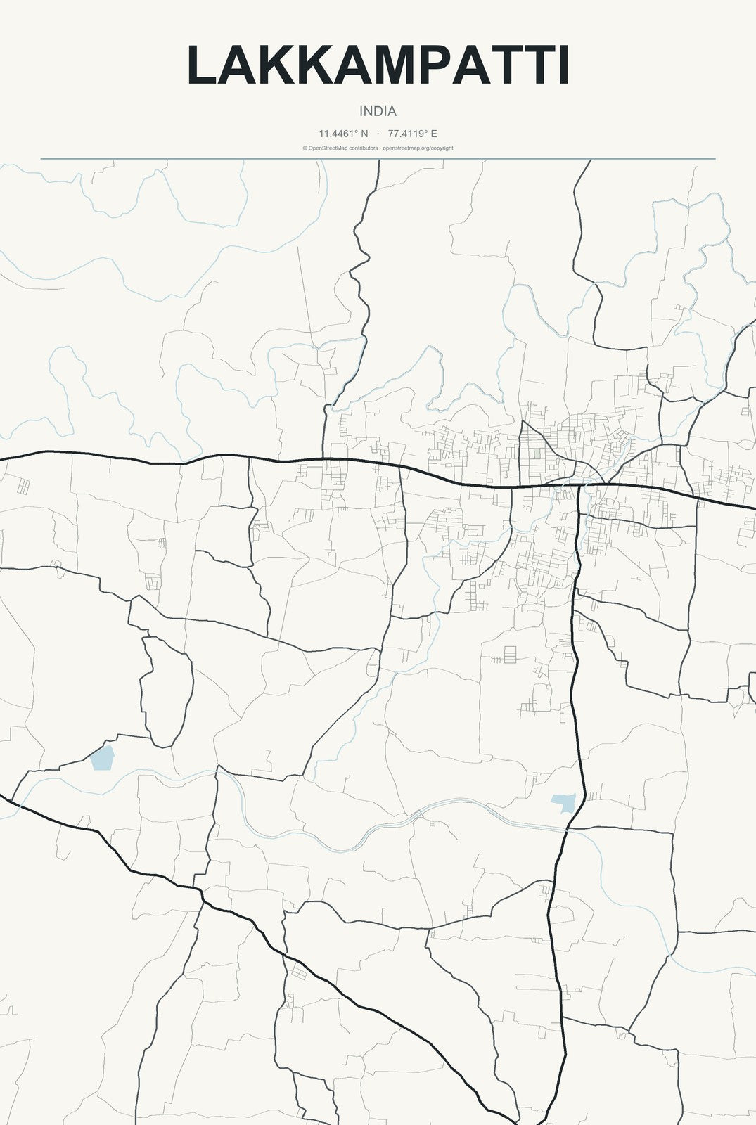 Lakkampatti, India City Map Aluminum Sign in Headline Atlas style