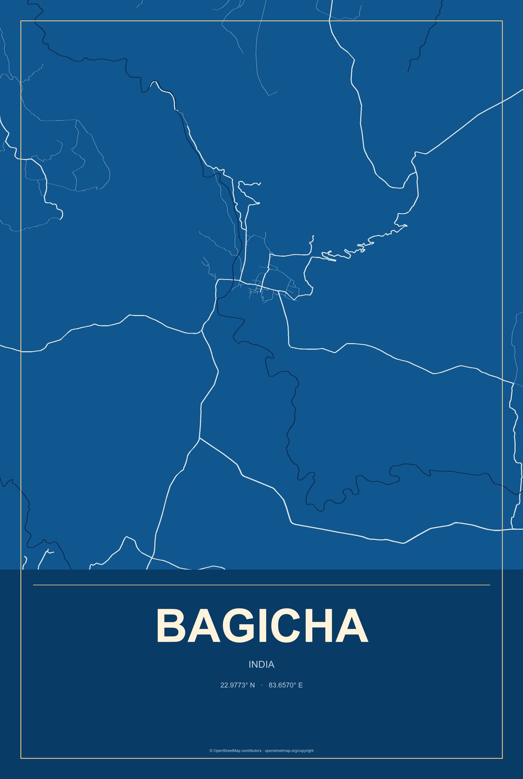 Bagicha, India City Map Aluminum Sign in Harbor Cobalt style