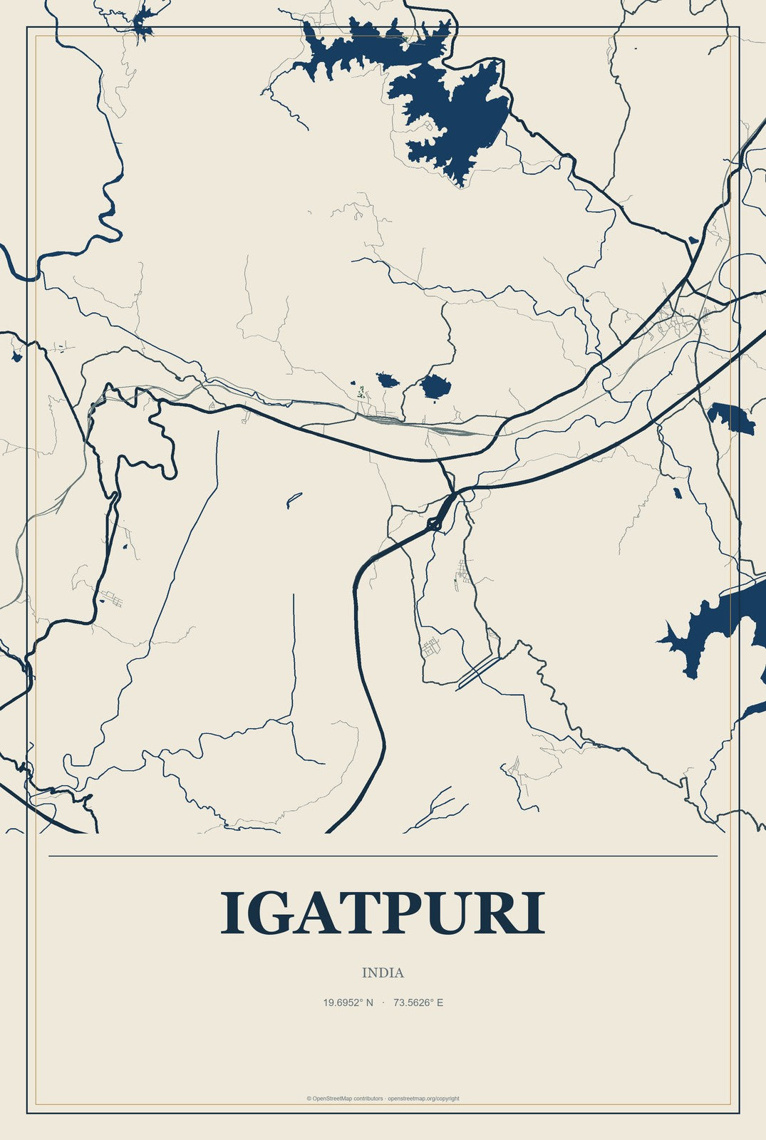 Igatpuri, India City Map Aluminum Sign in Coastal Cutout style