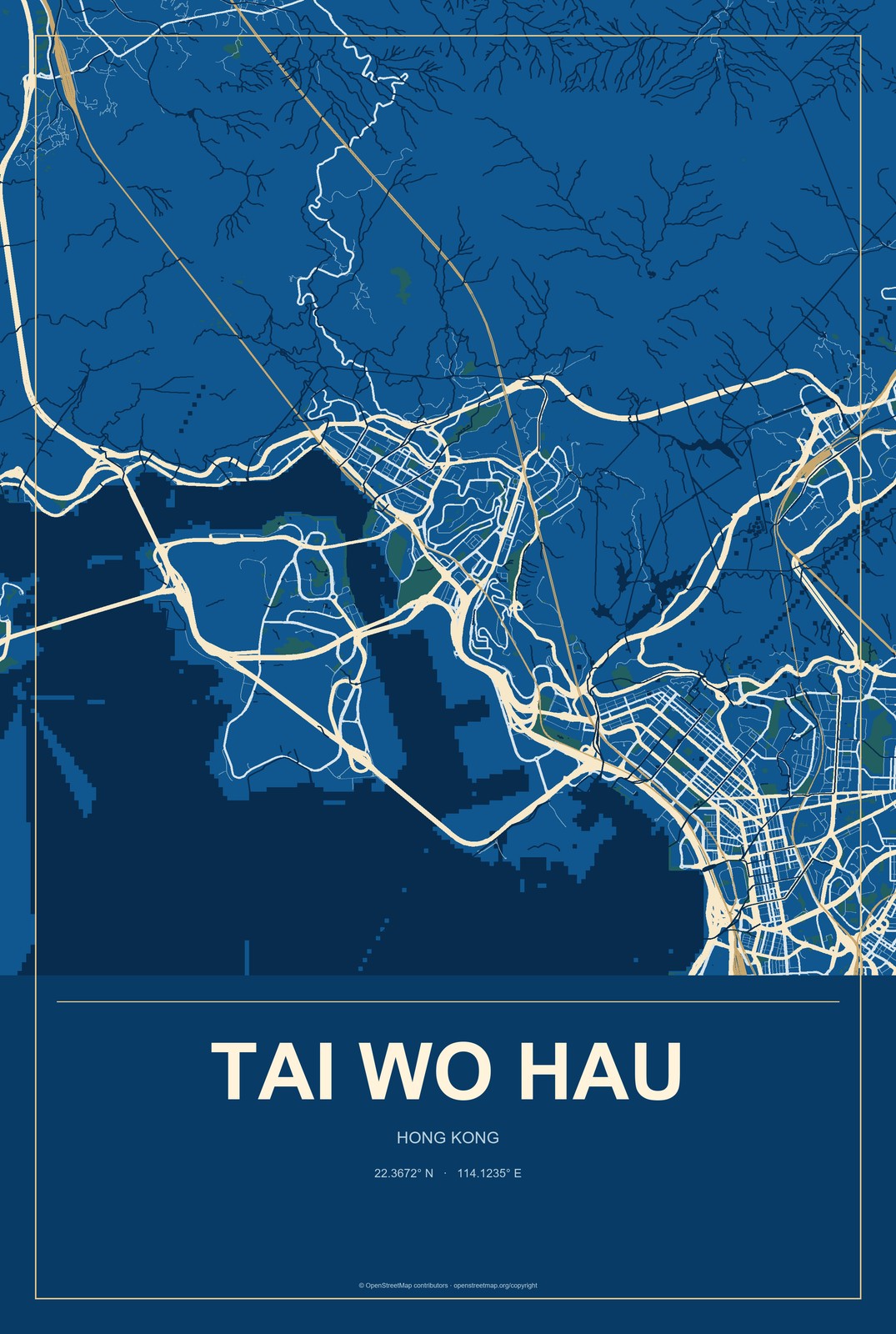 Tai Wo Hau, Hong Kong City Map Aluminum Sign in Harbor Cobalt style