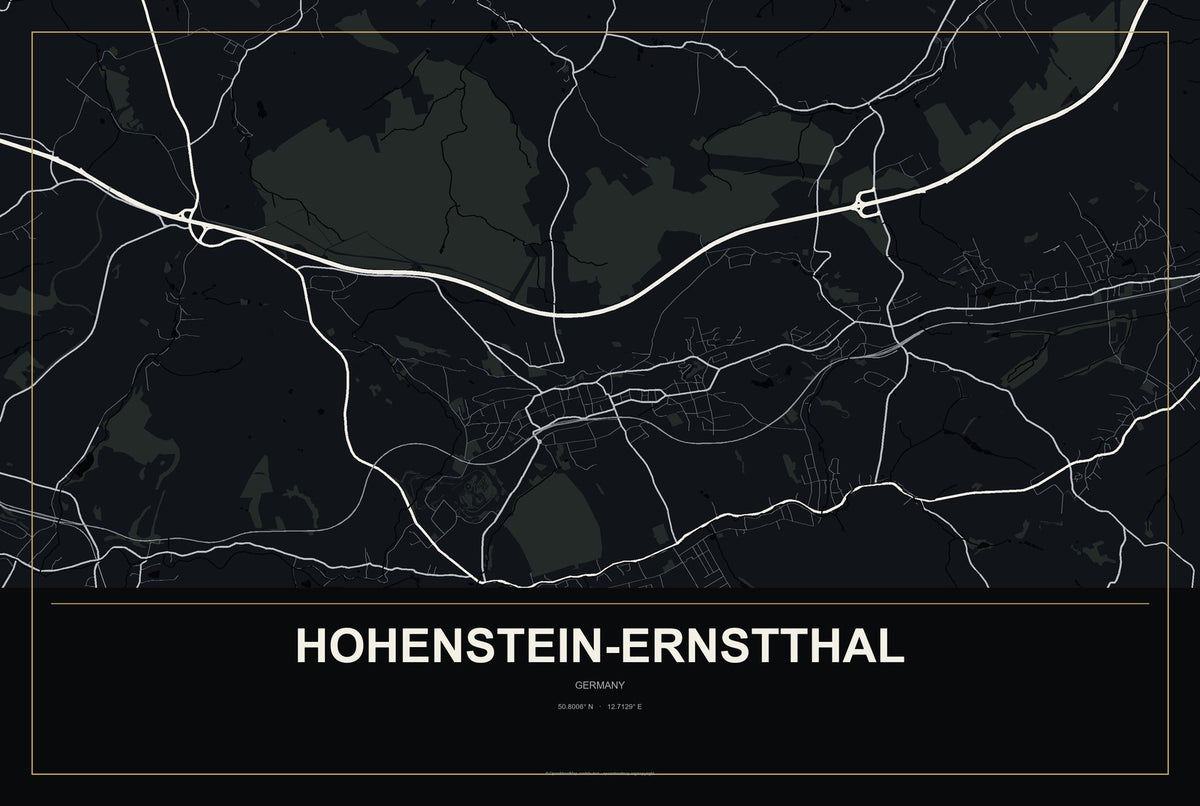 Hohenstein-Ernstthal, Germany City Map Aluminum Sign in Metropolitan Noir style