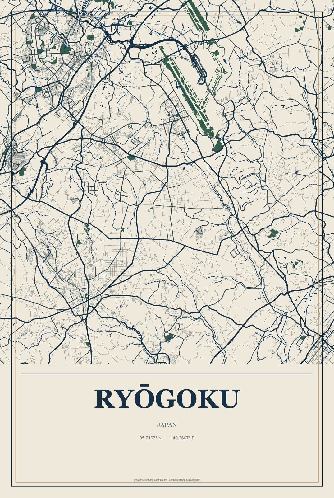 Ryōgoku, Japan City Map Aluminum Sign in Coastal Cutout style