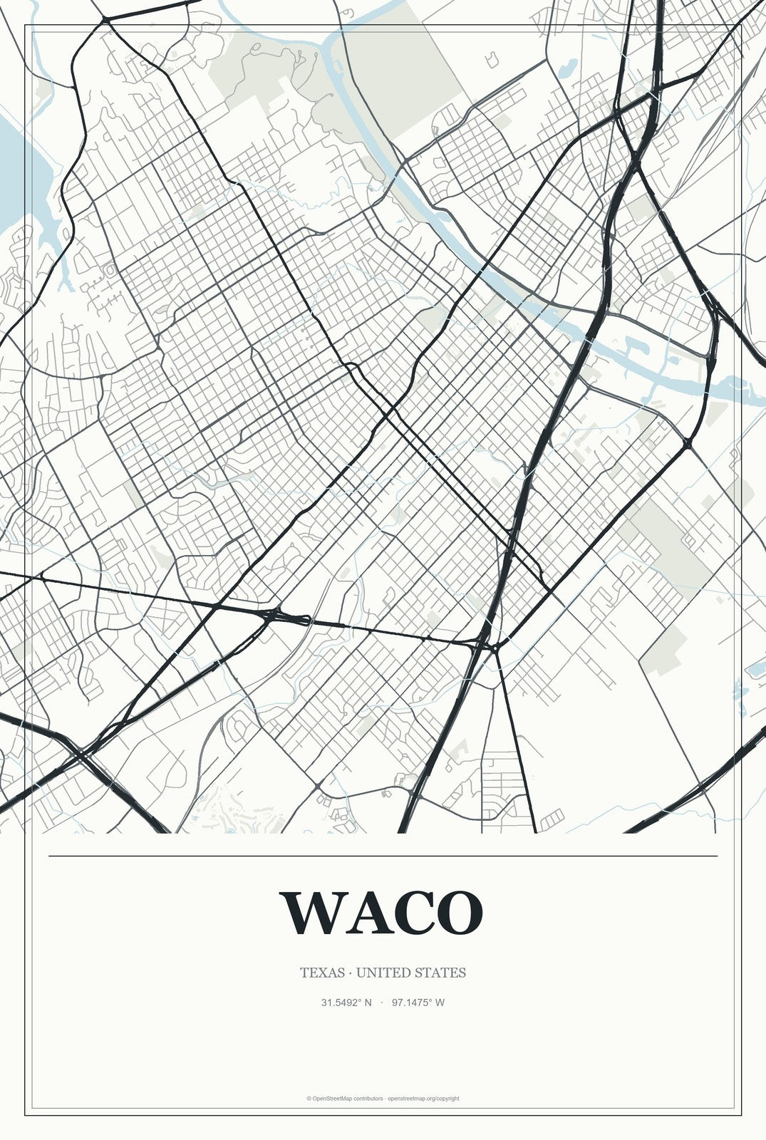 Waco, Texas City Map Aluminum Sign in Gallery Air style