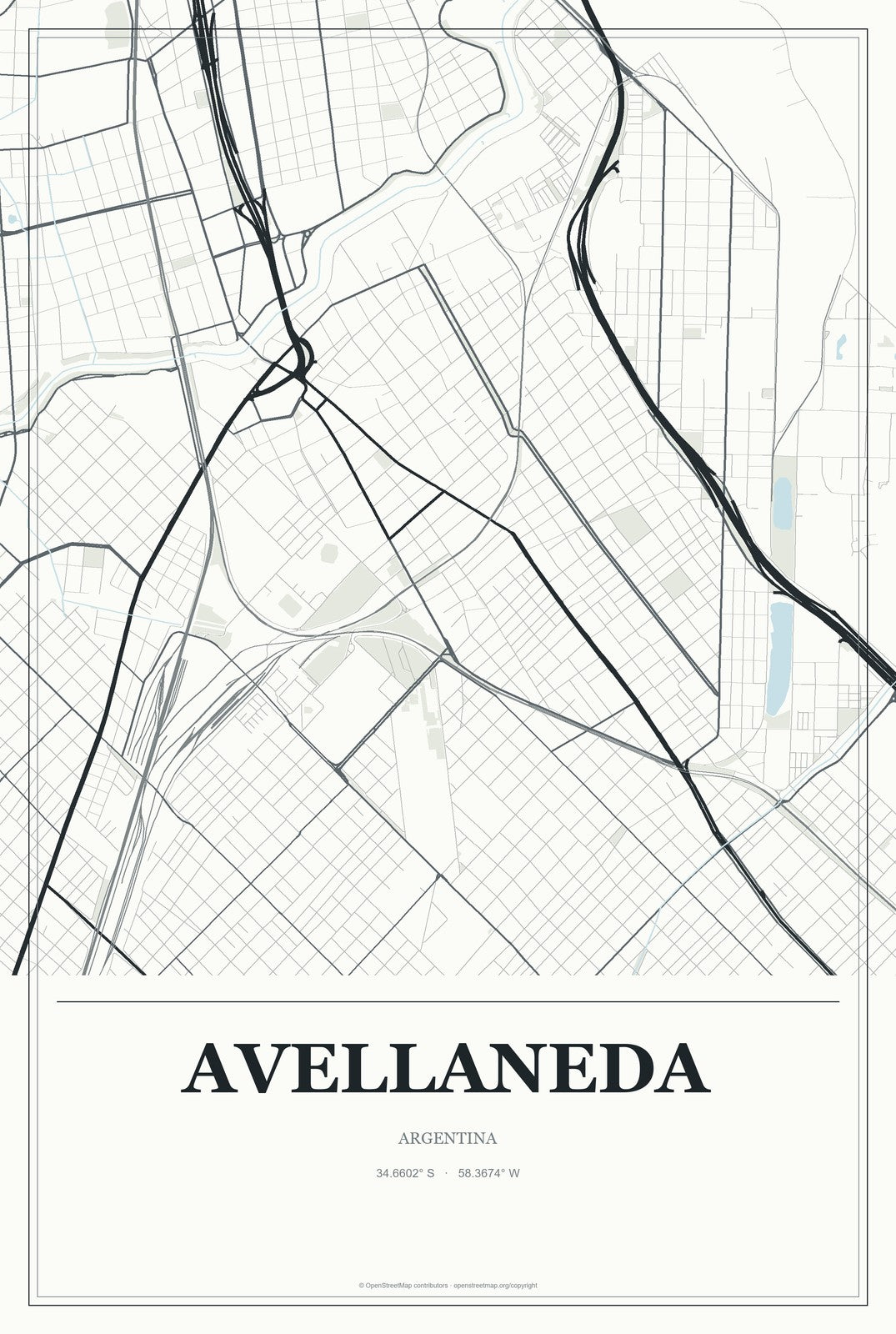Avellaneda, Santa Fe, Argentina City Map Aluminum Sign in Gallery Air style