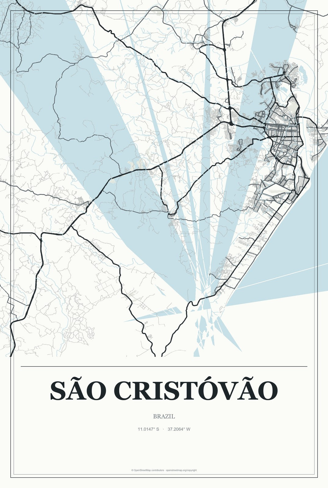 São Cristóvão, Brazil City Map Aluminum Sign in Gallery Air style