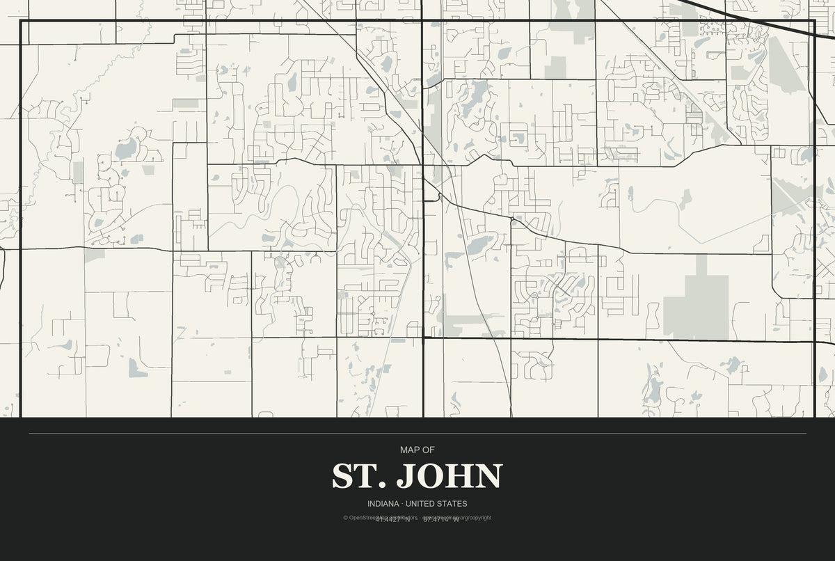 St. John, Indiana City Map Aluminum Sign in Museum Plaque style