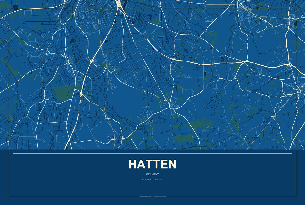 Hatten, Germany City Map Aluminum Sign in Harbor Cobalt style
