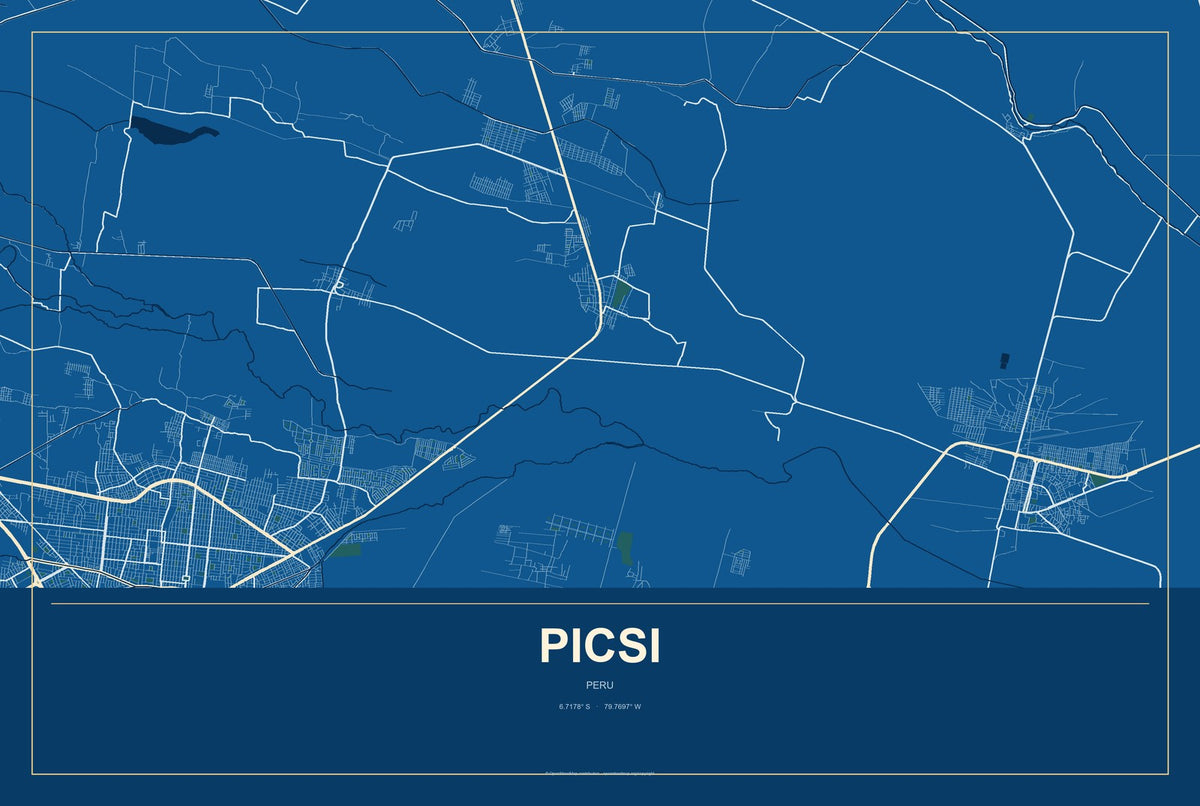Picsi, Peru City Map Aluminum Sign in Harbor Cobalt style