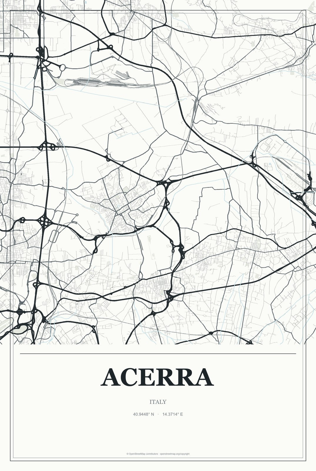 Acerra, Italy City Map Aluminum Sign in Gallery Air style