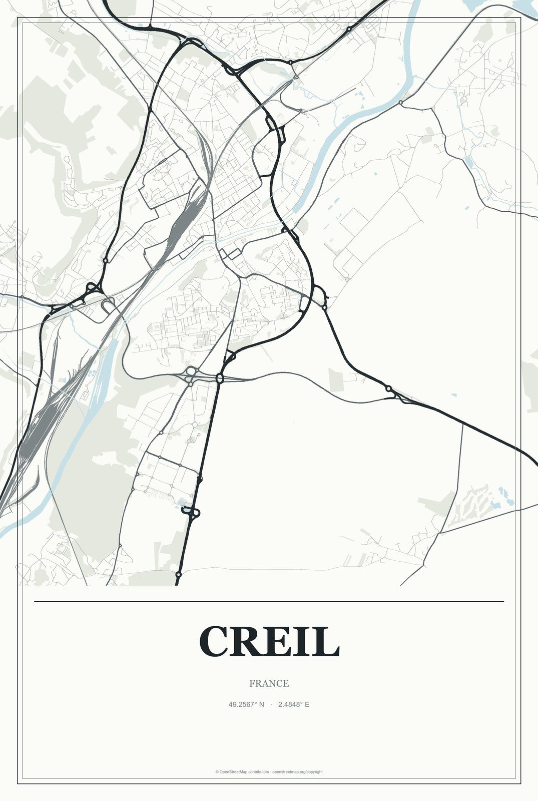 Creil, France City Map Aluminum Sign in Gallery Air style