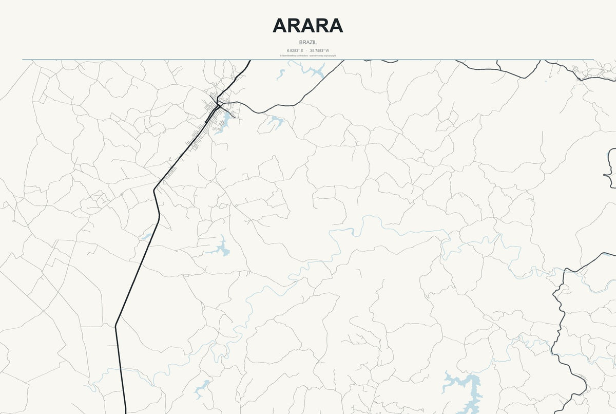 Arara, Brazil City Map Aluminum Sign in Headline Atlas style