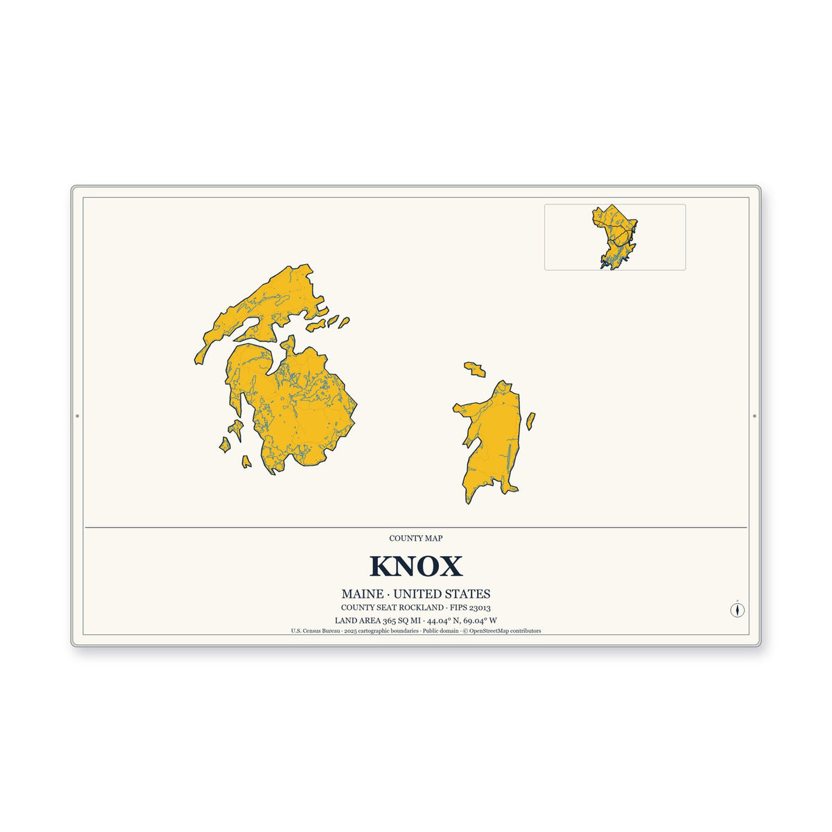 Knox County, Maine Map Aluminum Sign in Citrine Modern style