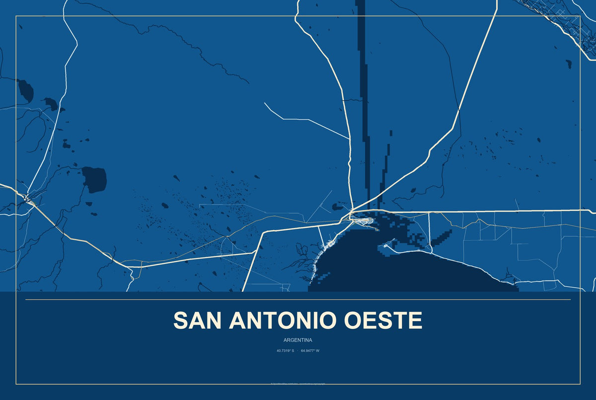 San Antonio Oeste, Argentina City Map Aluminum Sign in Harbor Cobalt style